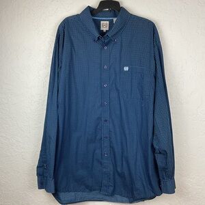 Men’s Cinch Blue on Blue Patterned Long Sleeve Button Down Shirt Size XXL
